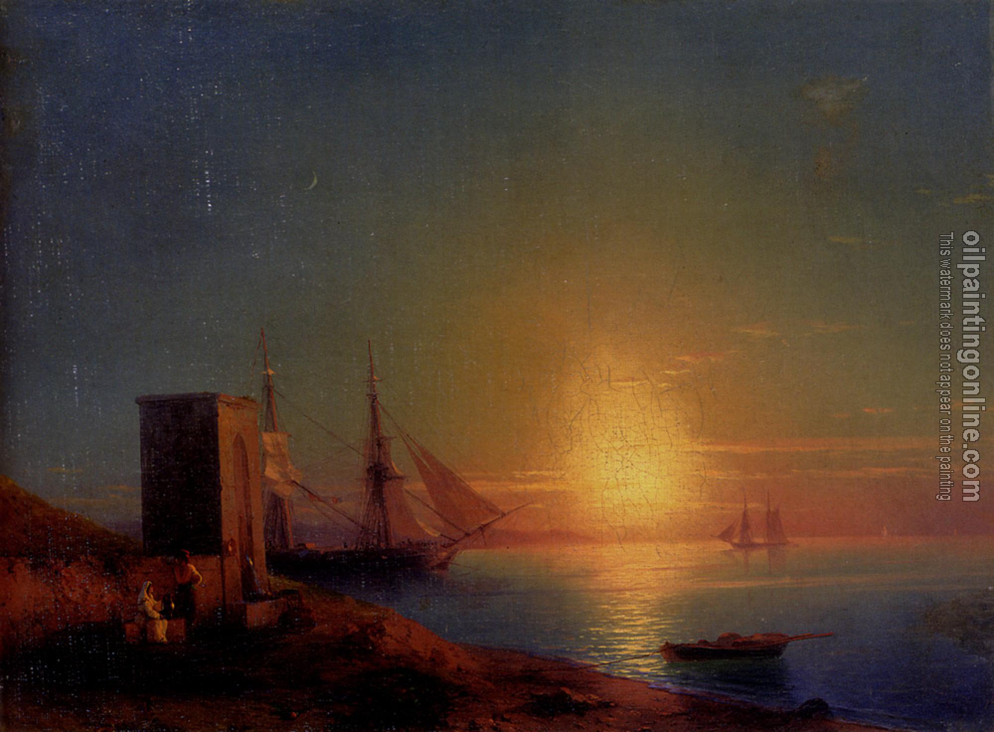 Aivazovsky, Ivan Constantinovich - Figures In A Coastal Landscape At Sunset